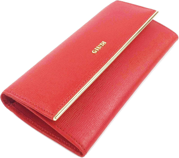 GIUDI ® Geldbörse Damen Leder Rot Lang Echtleder Saffiano Gold-Optik Abendtasche Clutch Kartenfächer