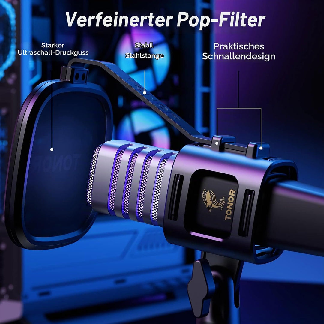 TONOR USB Kondensator Mikrofon, Nierencharakteristik Computer Mikrofon, Popfilter, für Konferenz, St