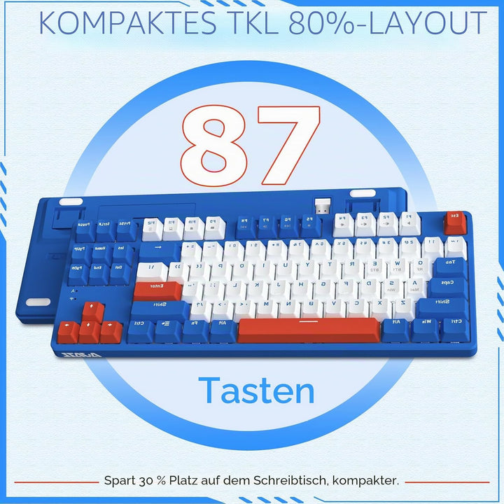 AJAZZ AK871 Kabellose Gaming-Tastatur 75%, Bluetooth/2,4 GHz Wireless Dual-Modi, TKL 80% Mechanische