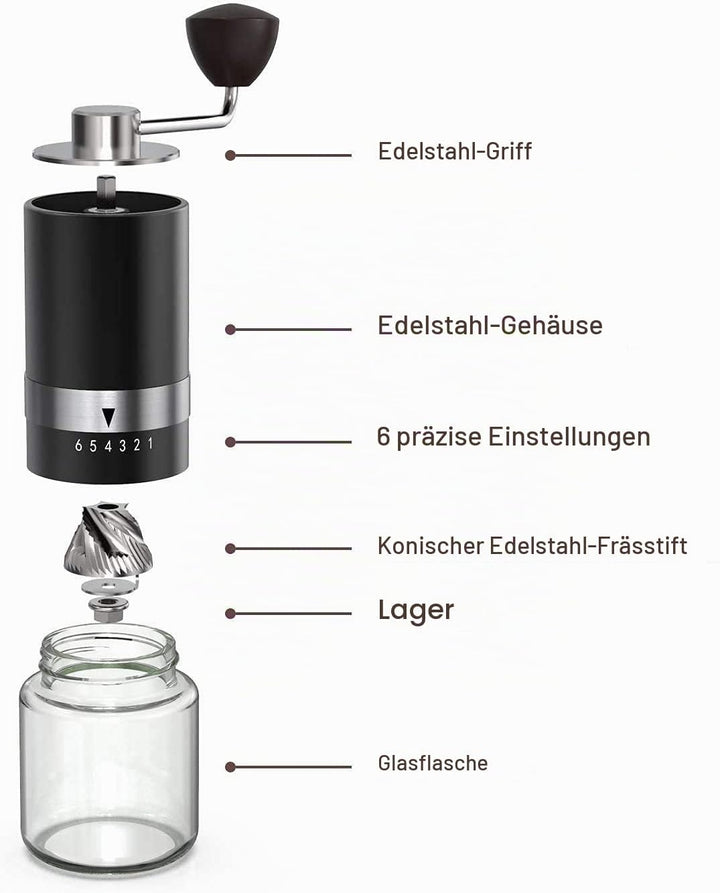 Vevok Chef Manuelle Kaffeemühle mit 6 Externen Einstellbaren Grobheit für Espresso bis French Press,