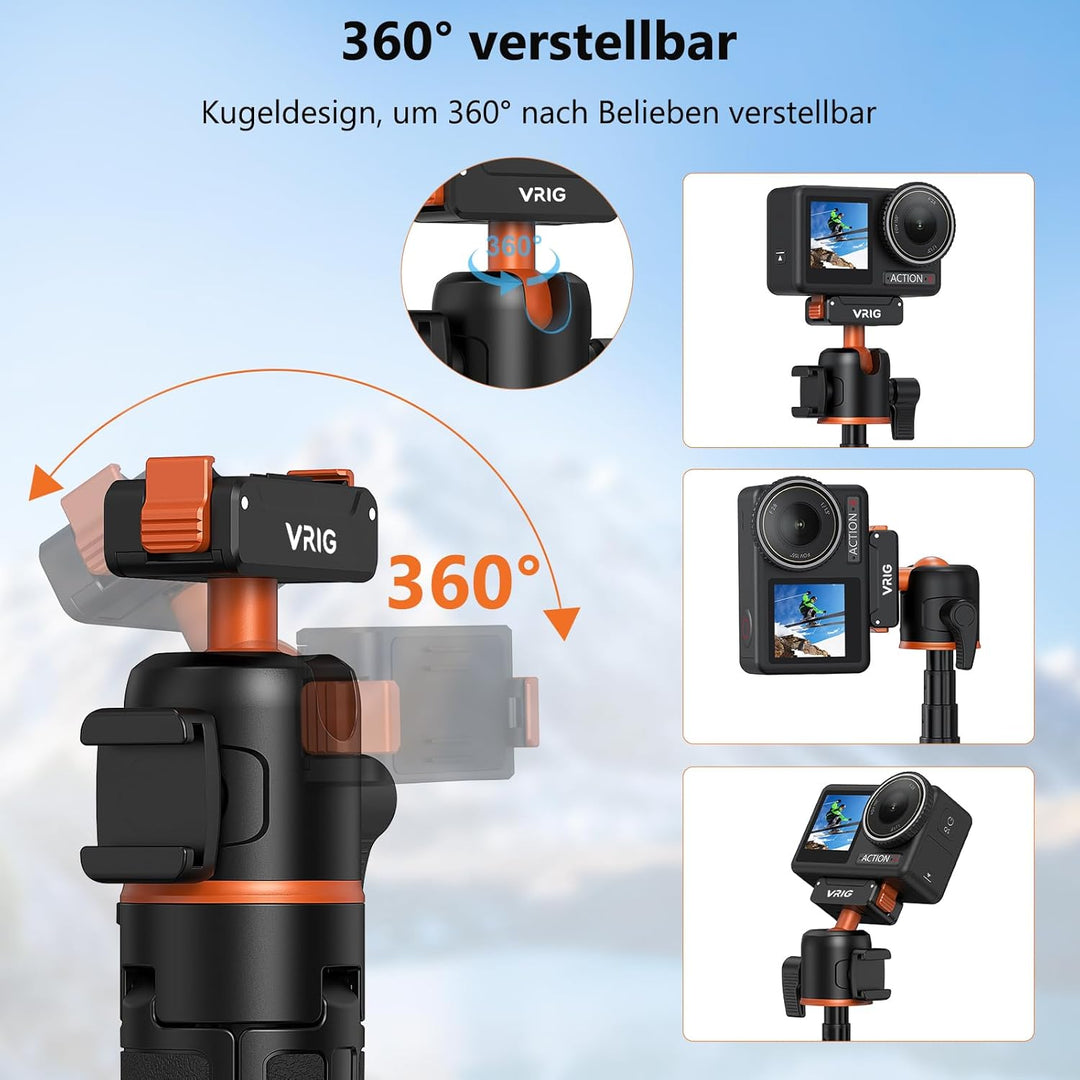 VRIG 54 cm Erweiterbar Selfie Stick Stativ für DJI Osmo Action 5 Pro, Integrierter Kugelkopf, Sockel