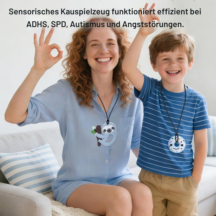 Beissringe 5er Set | Sensorische Kauketten für Kinder ab 3 Monate | BPA-frei Kaukette Halskette für
