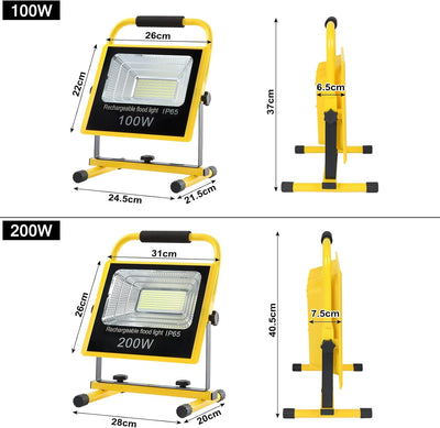 Aufun 2x200W Led Baustrahler Akku Kaltweiss mit Stativ Doppel Strahler roter und blau Blitz Arbeitss