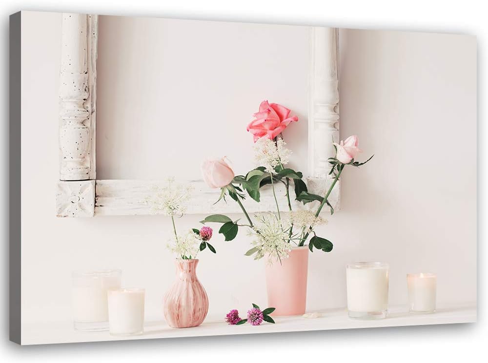 Feeby Bild auf Leinwand Blumen Kunstdruck modern rustikal Rosa 80x60 cm M14325 80x60 cm, M14325 80x6
