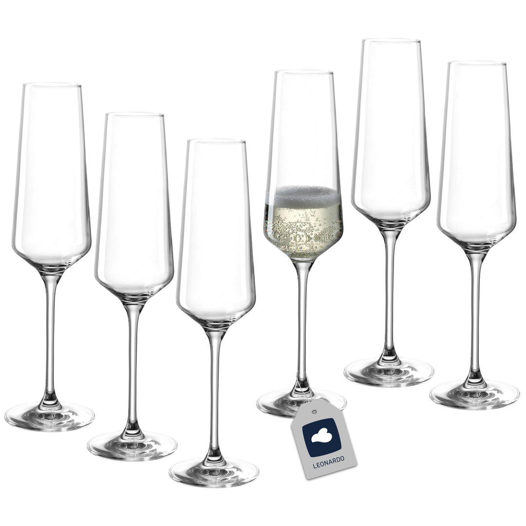 LEONARDO HOME PUCCINI Sektglas, Glas, klar, 6 Stück (1er Pack), 6 Sektgläser 280 ml, Sektgläser 280