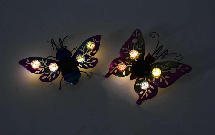 FRANK FLECHTWAREN Solar-Deko Butterfly & Beetle, 2er Set, Metall, lackiert, je 4 warmweisse LEDs, So