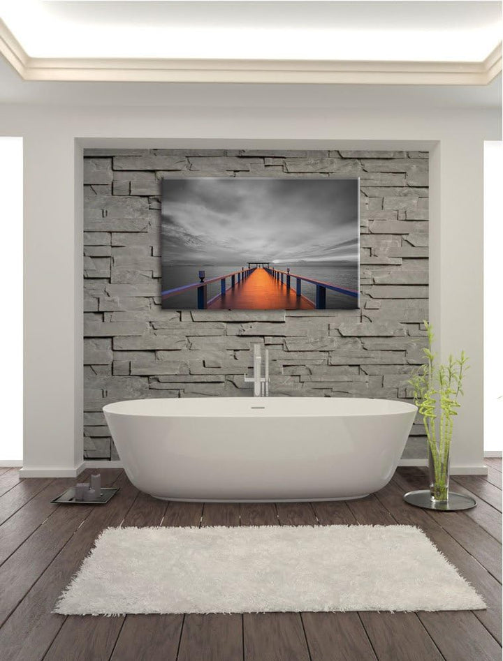 schöner langer Steg schwarz/weiss Format: 100x70 auf Leinwand, XXL riesige Bilder fertig gerahmt mit