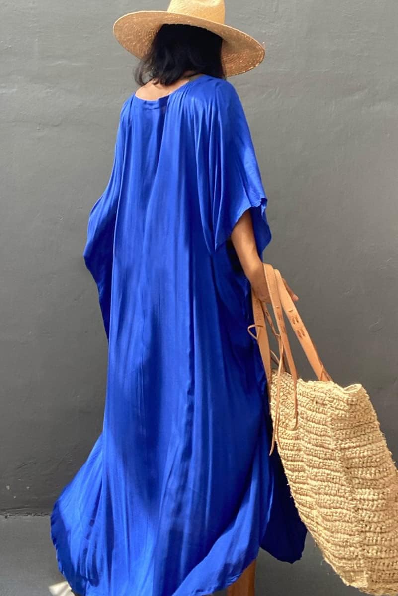 LikeJump Schnelltrocknend Boho Kaftan Beach Maxikleid für Damen Sommer Bikini Cover Ups Übergrösse S