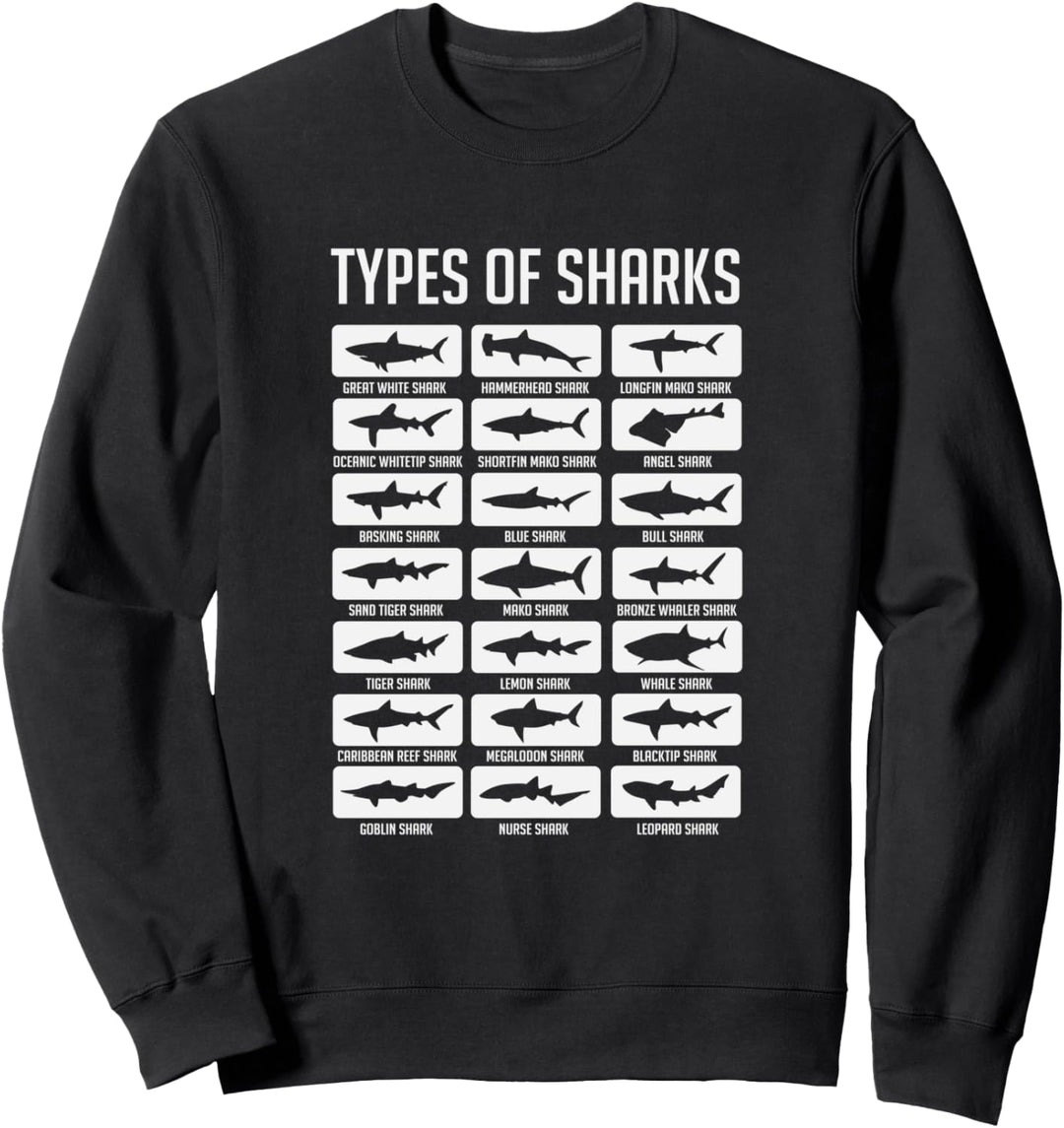 21 Types Of Sharks Oceanic Biology Species Sweatshirt