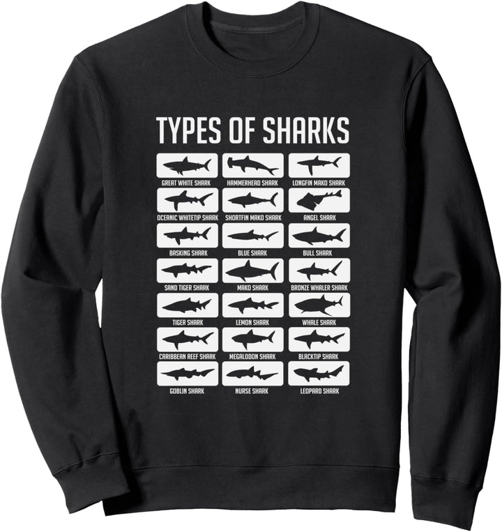 21 Types Of Sharks Oceanic Biology Species Sweatshirt