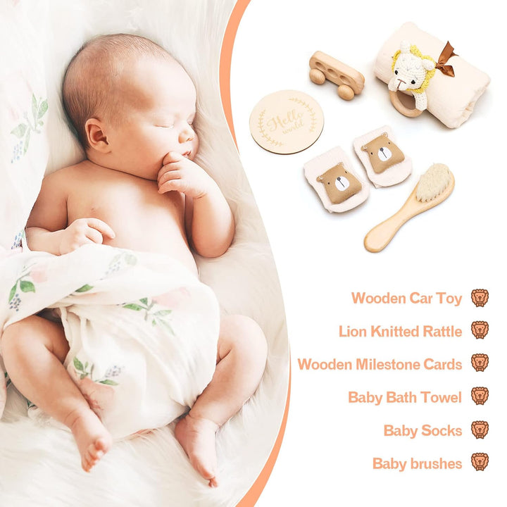Youuys 6-Teilig Baby Geschenk zur Geburt für Neugeborene, Geschenk zur Junge und Mädchen Badetücher,