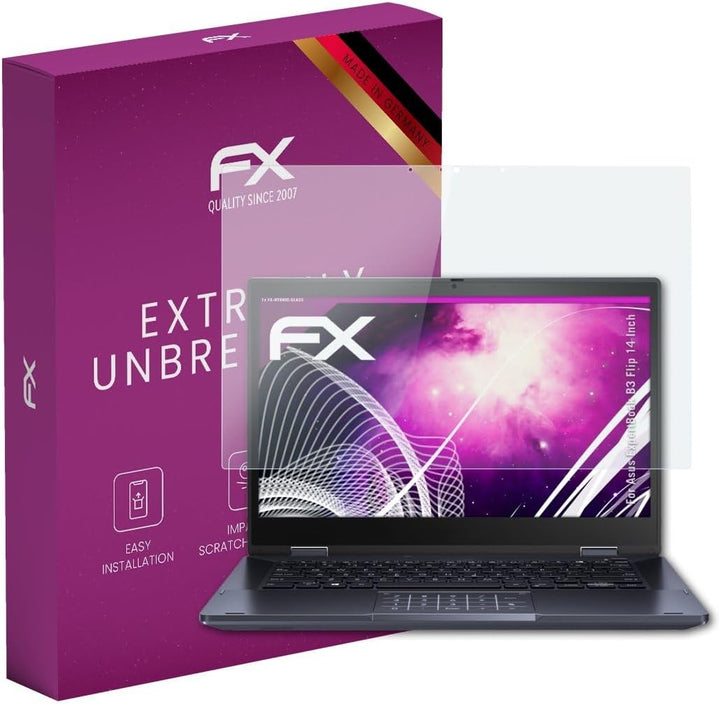 atFoliX Glasfolie kompatibel mit Asus ExpertBook B3 Flip 14 Inch Panzerfolie, 9H Hybrid-Glass FX Sch