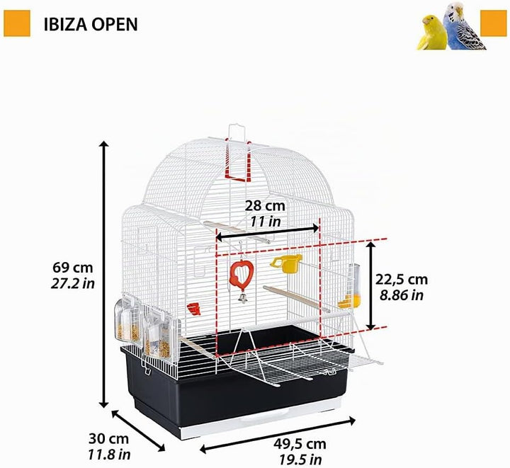 Ferplast Vogelkäfig IBIZA OPEN, Wellensittichkäfig, inkl. Vogelspielzeug, Vogel-Futternapf, Vogel-Si