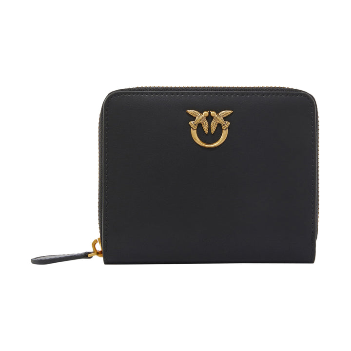 Pinko Damen Taylor Zip Around Seidenkalbsleder Reisezubehör-Brieftasche, Z99q_schwarz-Antique Gold