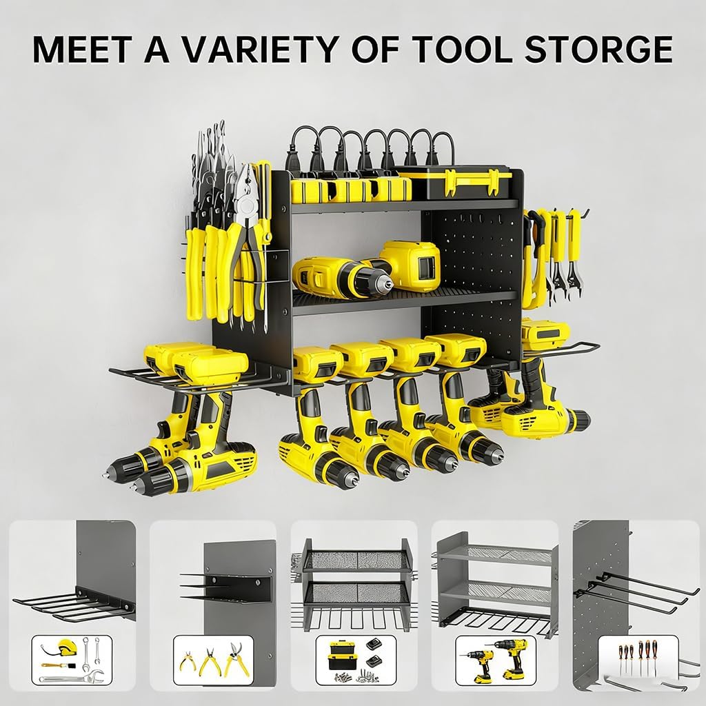 Hision Werkzeug Wandhalterung für 8 Elektrowerkzeuge, 3 Ebenen Werkzeughalterung & Schlagbohrschraub