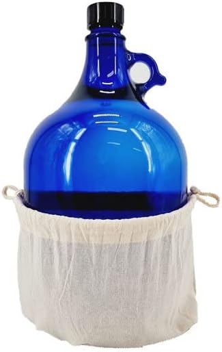 Albert's Premium Selection 5 Liter Henkelflasche/Glasballon, blau, inkl. Deckel und Baumwollbeutel (