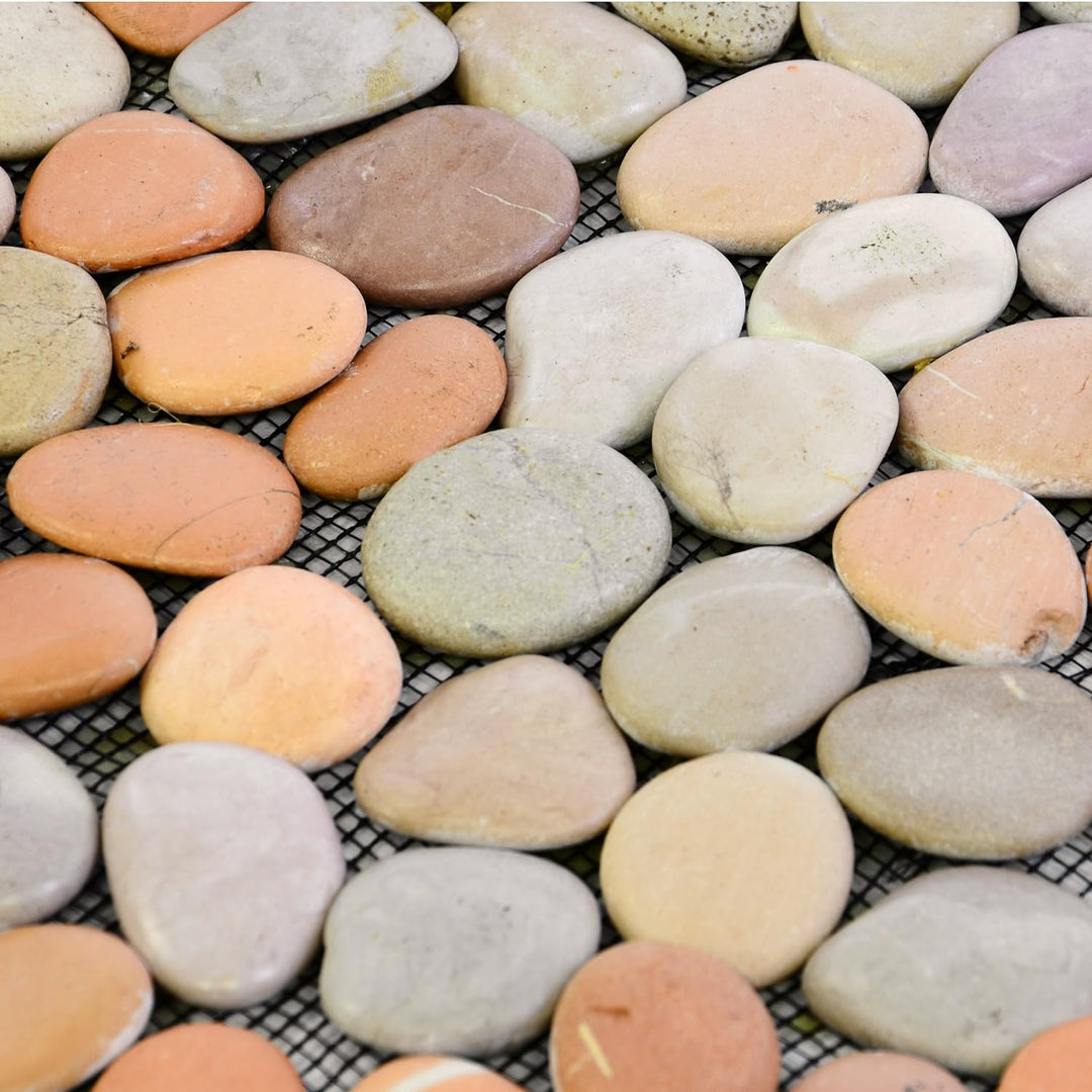 DIVERO 11 Fliesenmatten aus Naturstein Flussstein Mosaikfliesen verschiedene Naturtöne á 32 x 32 cm