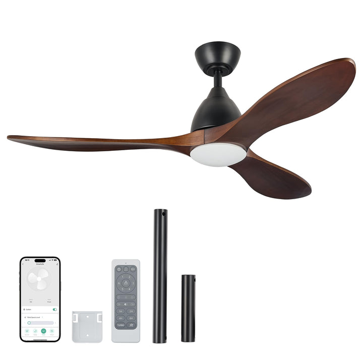 VONLUCE Deckenventilator mit Beleuchtung und Fernbedienung, 132 cm, 3 Flügel, leiser 6-stg. DC-Motor