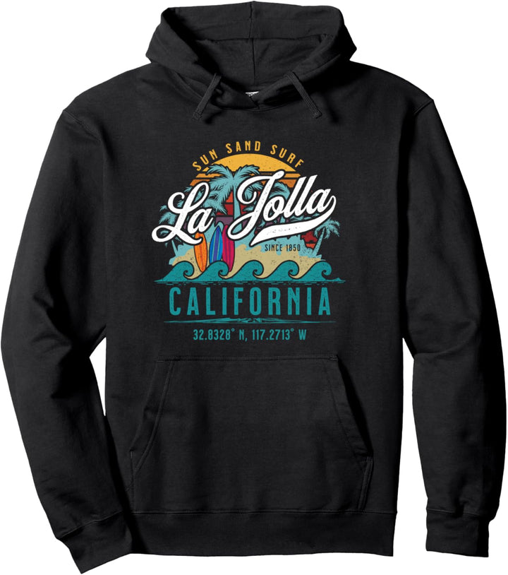 Retro La Jolla California Sun Sand Surf Beach Palmen Pullover Hoodie