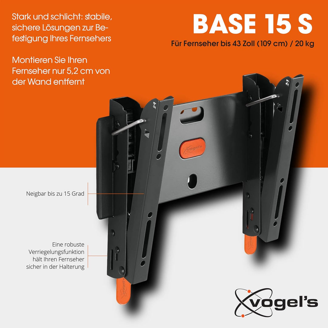 Vogel's BASE 15S neigbare TV Wandhalterung für 19-43 Zoll (48-109 cm) Fernseher, Max. 20 kg, Halteru