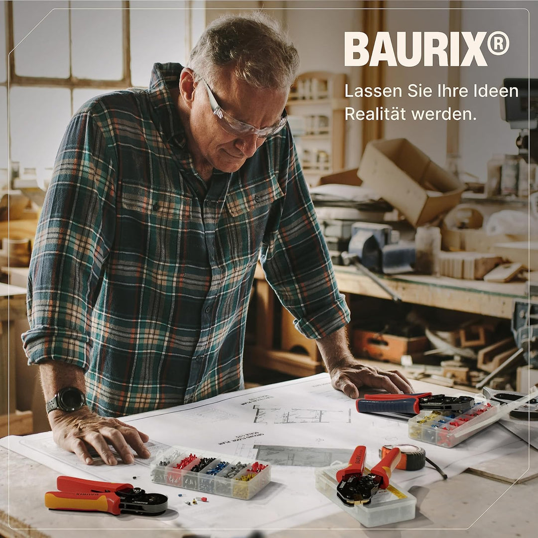 BAURIX® Crimpzangen Set – THESEUS Aderendhülsenzange 0,25–6 mm² mit 2000 Aderendhülsen & KAIRON Crim