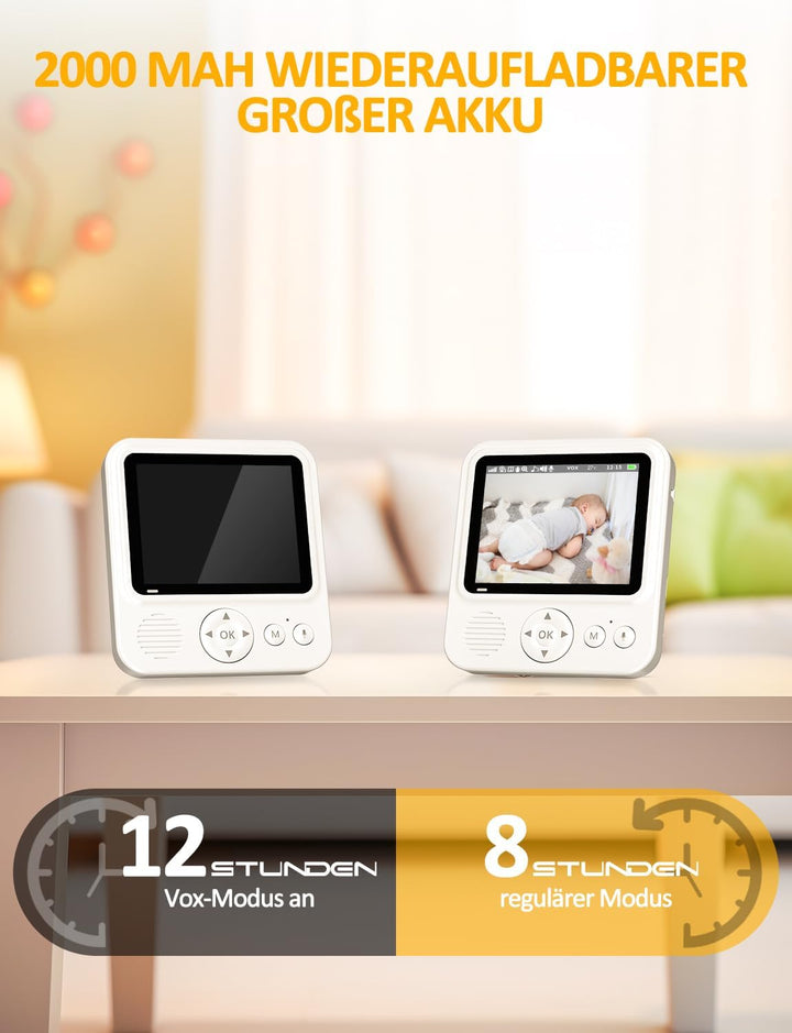 BURNNOVE Babyphone mit Kamera Video Babyphone ohne WLAN mit 2000 mah Akku 2,8" IPS-Display 720P HD 4