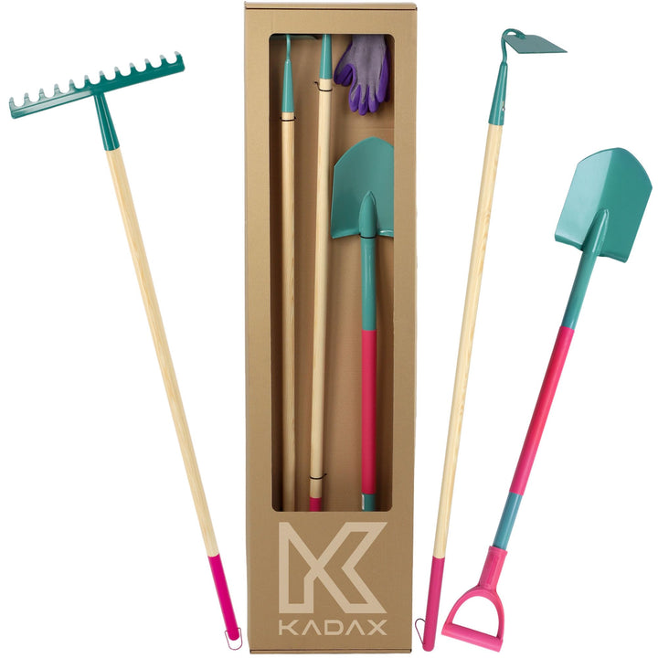 KADAX Gartenwerkzeug-Set, 4er Set, Metall Spaten, Rechen und Hacke, Gartenwerkzeug für Damen, Inclus