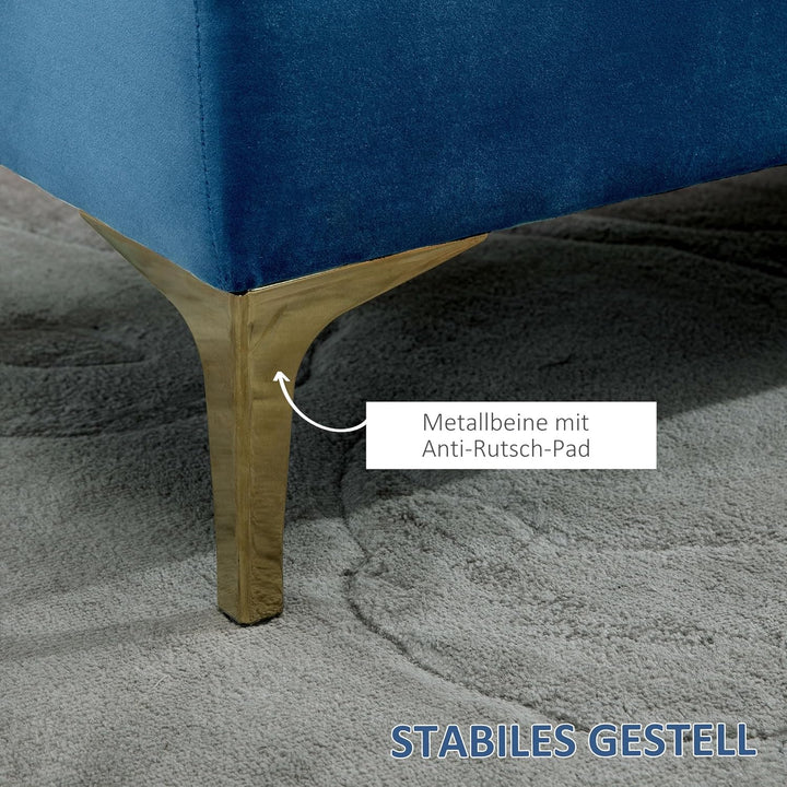 HOMCOM Sitzbank, Bettbank, Schuhbank mit erhöhten Beine, Schlafzimmer, Samt Blau 118 x 45 x 42 cm Bl