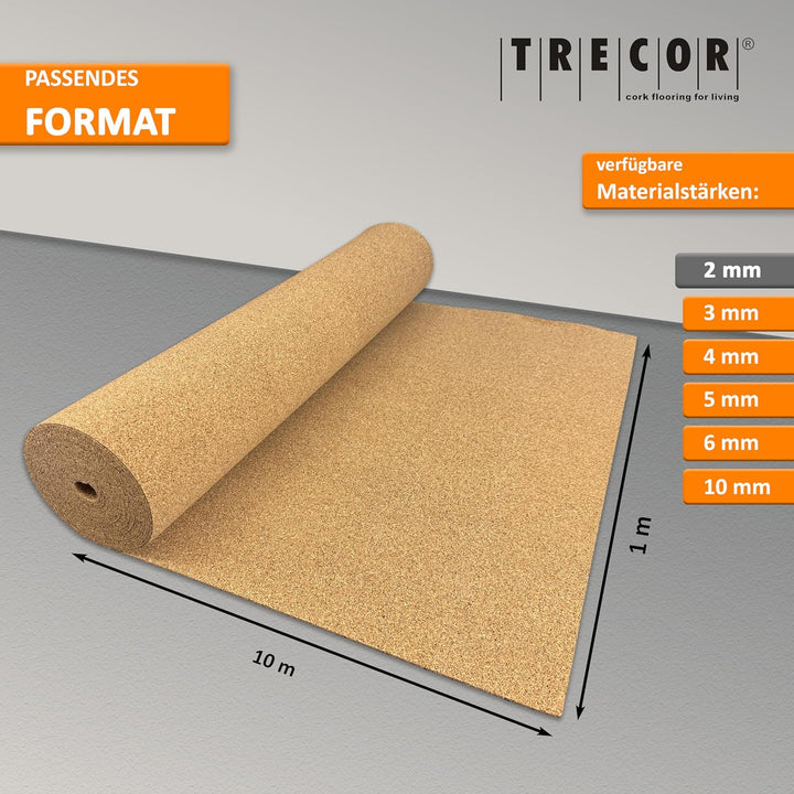 ökologische Trittschalldämmung TRECOR Rollenkork / Trittschallkork - Stärke 2 mm - Dichte: 200 kg/m³