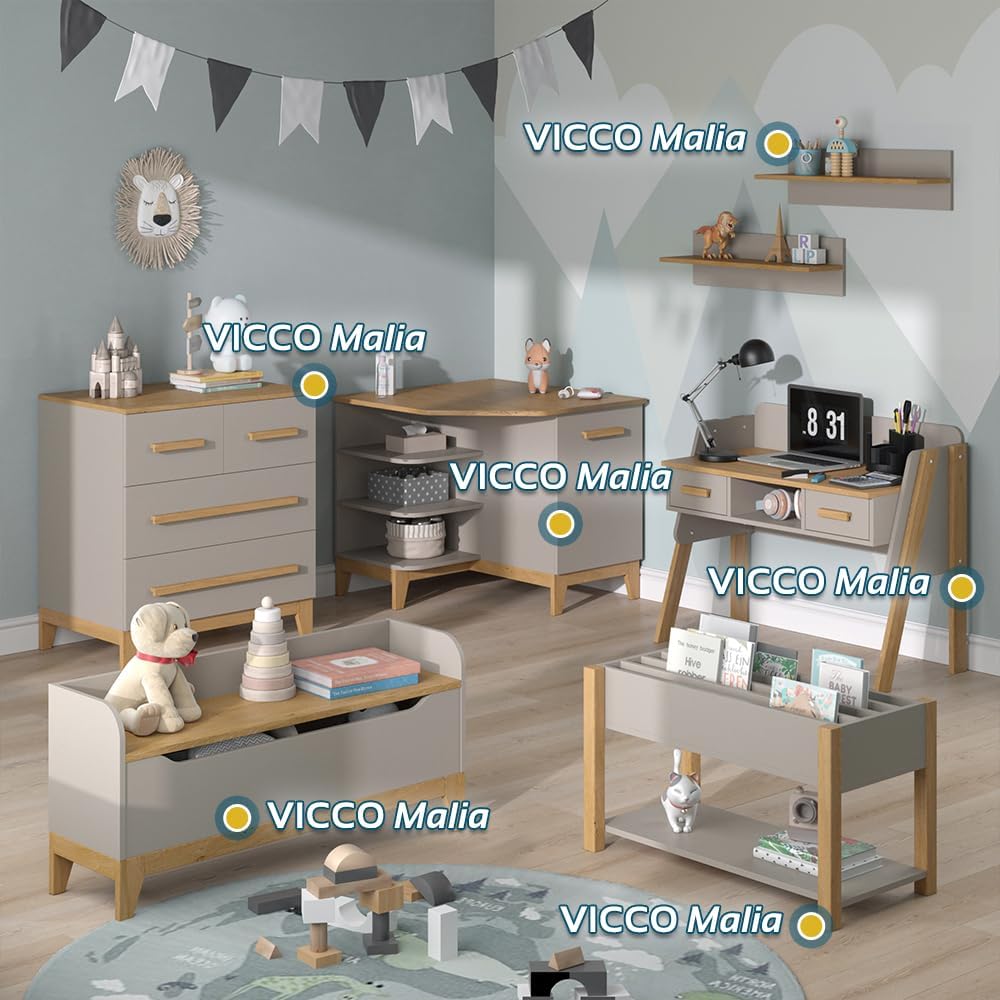 VitaliSpa Kinderregal Cashmere-Eiche Malia - 80x46x40 cm aus Spanplatte - Bücherregal für Kinder, Sp