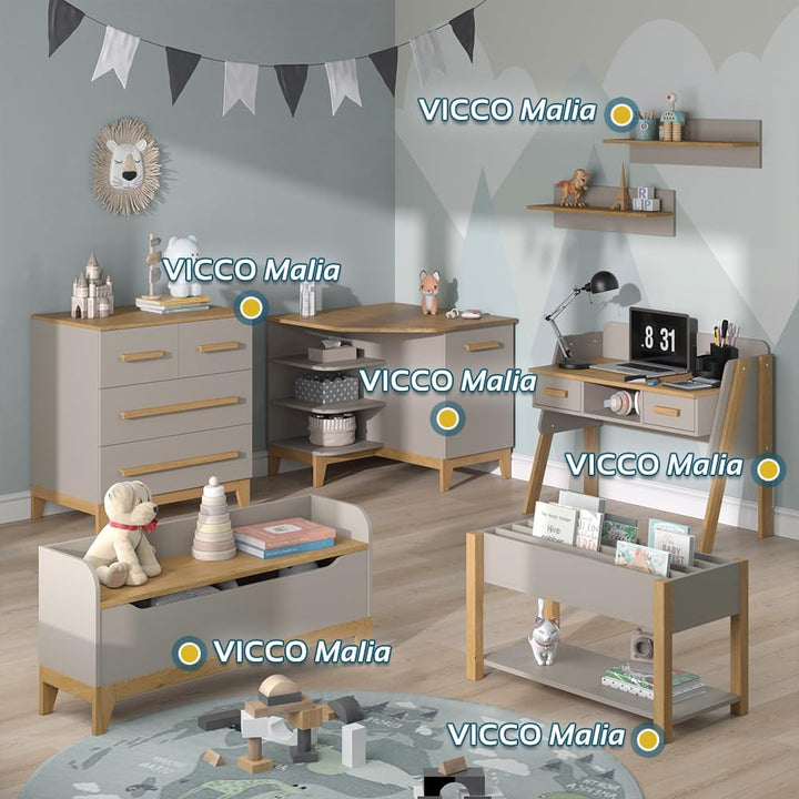 VitaliSpa Kinderregal Cashmere-Eiche Malia - 80x46x40 cm aus Spanplatte - Bücherregal für Kinder, Sp