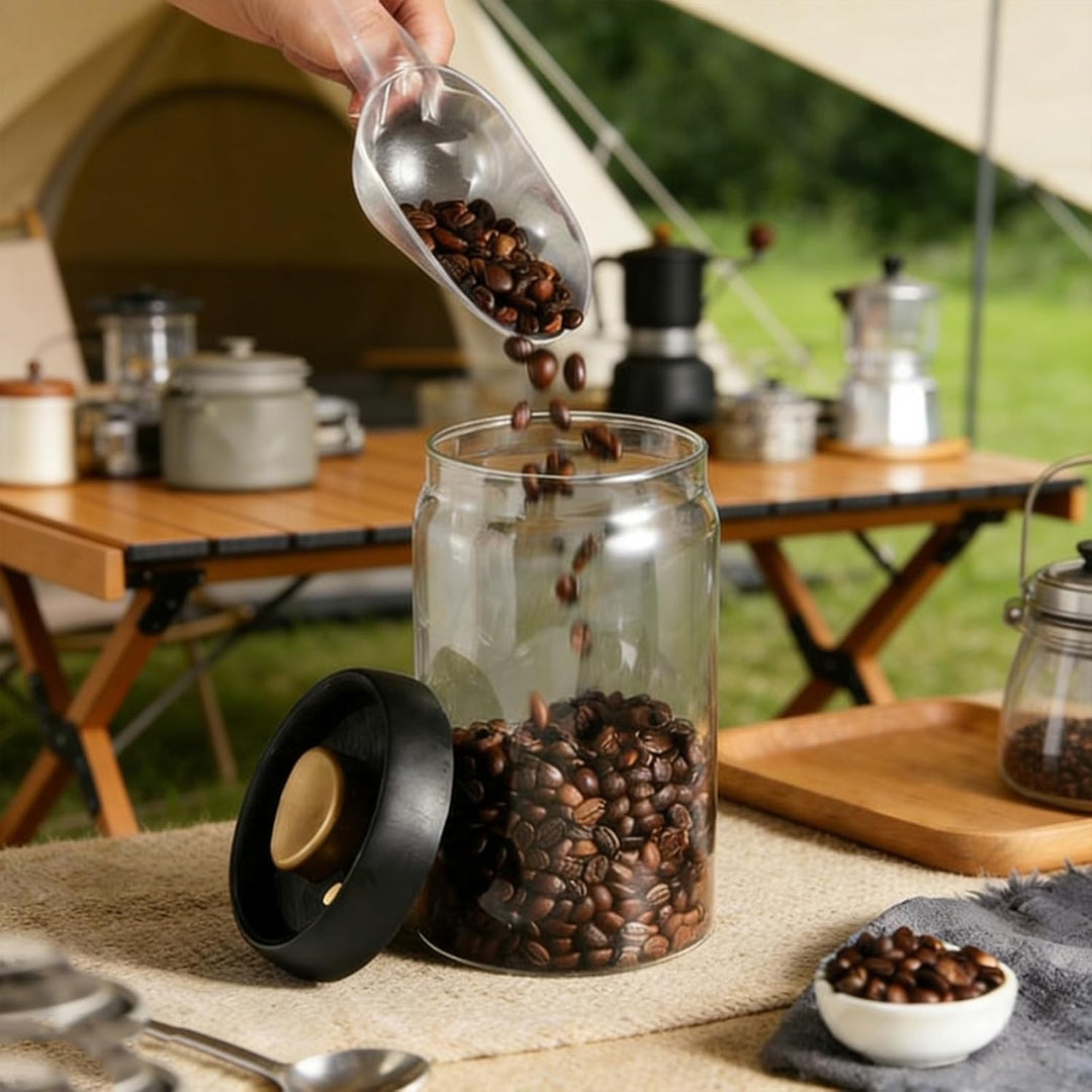 kaffeebohnen behälter: 2 Stück Vakuum Kaffeedose Glas 1200ml 10.4x18cm Schwarz Gold Luftdicht Für Es