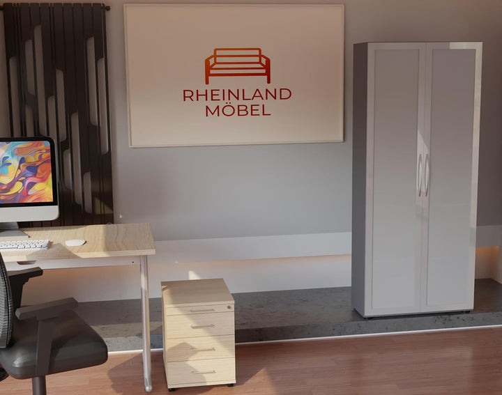 Rollcontainer CADI 43×58×59 cm – abschliessbarer Bürocontainer in Eiche mit Orga- &amp; 3 Universal-Schu