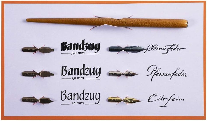Brause 1137B Kalligraphie-Set Tasche (mit Schreibfederhalter in Holz und 6 Kalligraphie-Federn, elfe