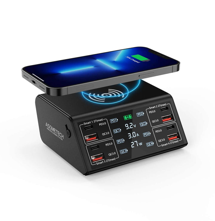 USBLadegerät, ASOMETECH 100 W 8 Port Mehrere USBLadestation mit 4 Schnellladung 3.0, 4 USB C PD Port