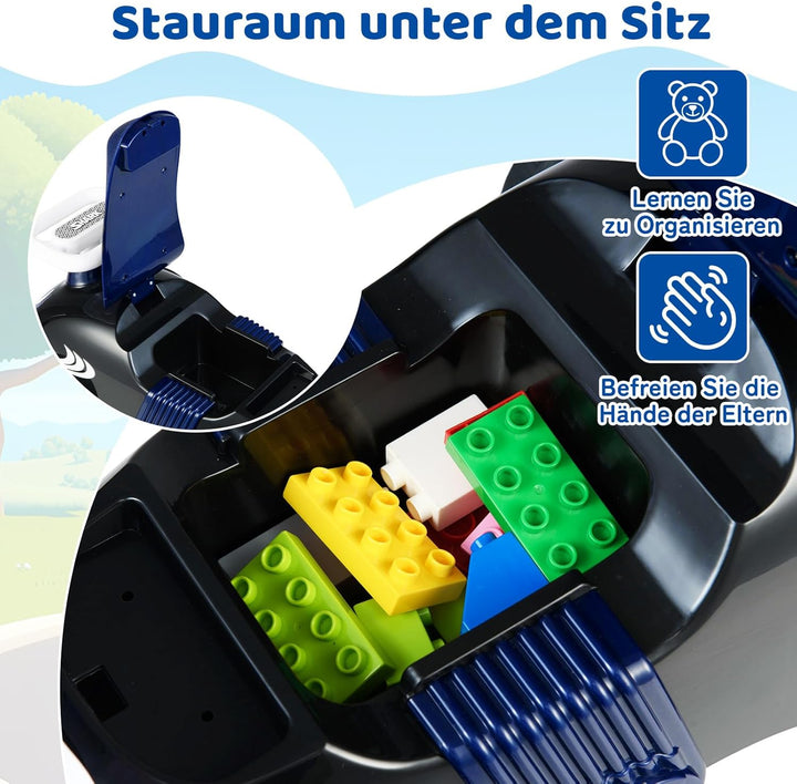 COSTWAY Rutschauto, Rutschfahrzeug im Hai-Design, Kinderfahrzeug mit Musik & Stauraum unter dem Sitz