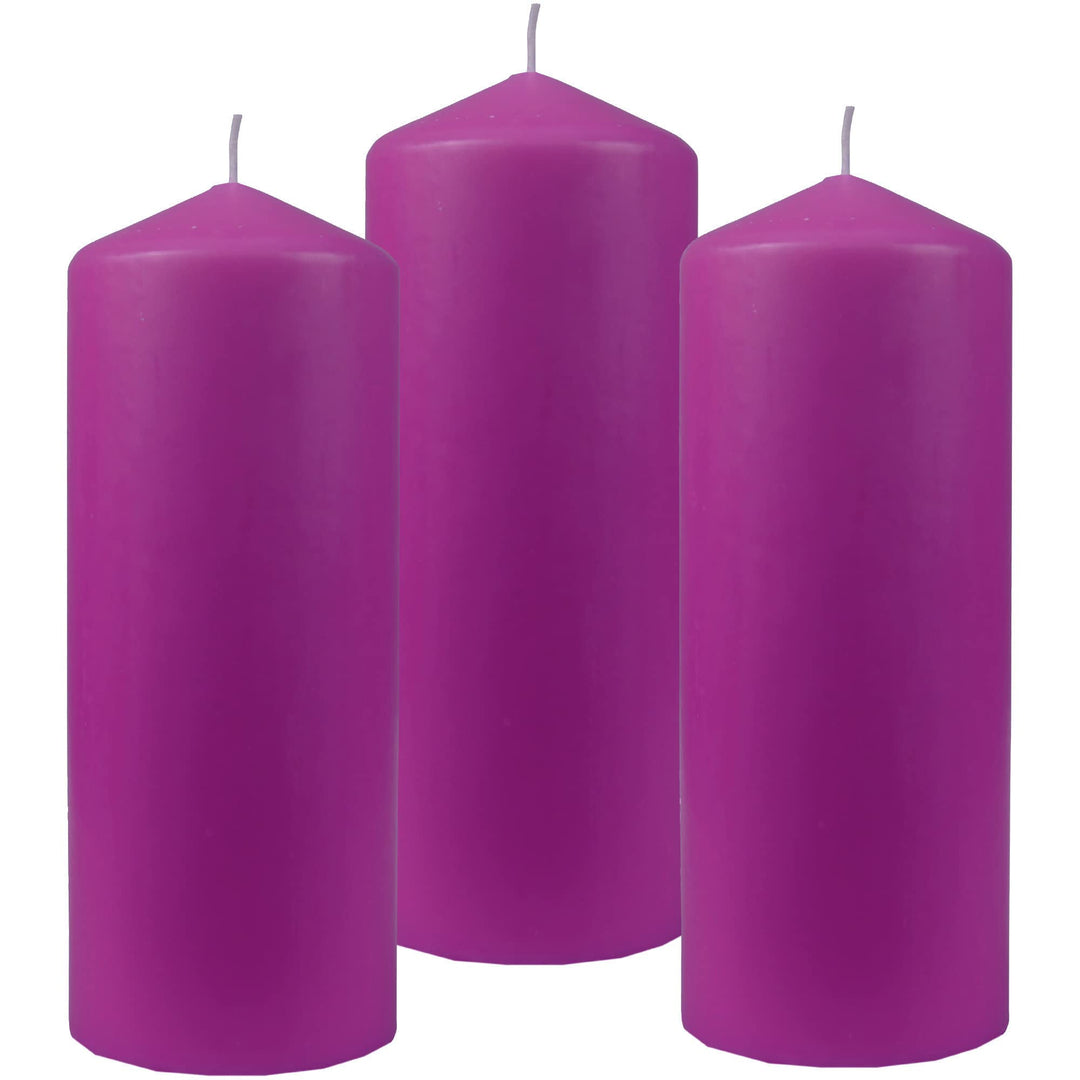HS Candle Stumpenkerzen Wachskerzen Ø8cm x 20cm (3er Pack) Lila - Lange Brenndauer, Hergestellt in E