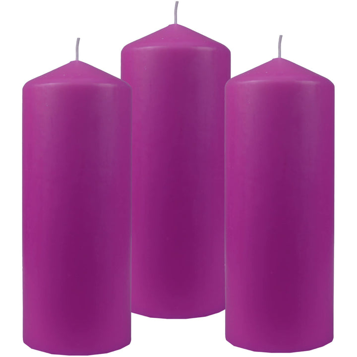 HS Candle Stumpenkerzen Wachskerzen Ø8cm x 20cm (3er Pack) Lila - Lange Brenndauer, Hergestellt in E