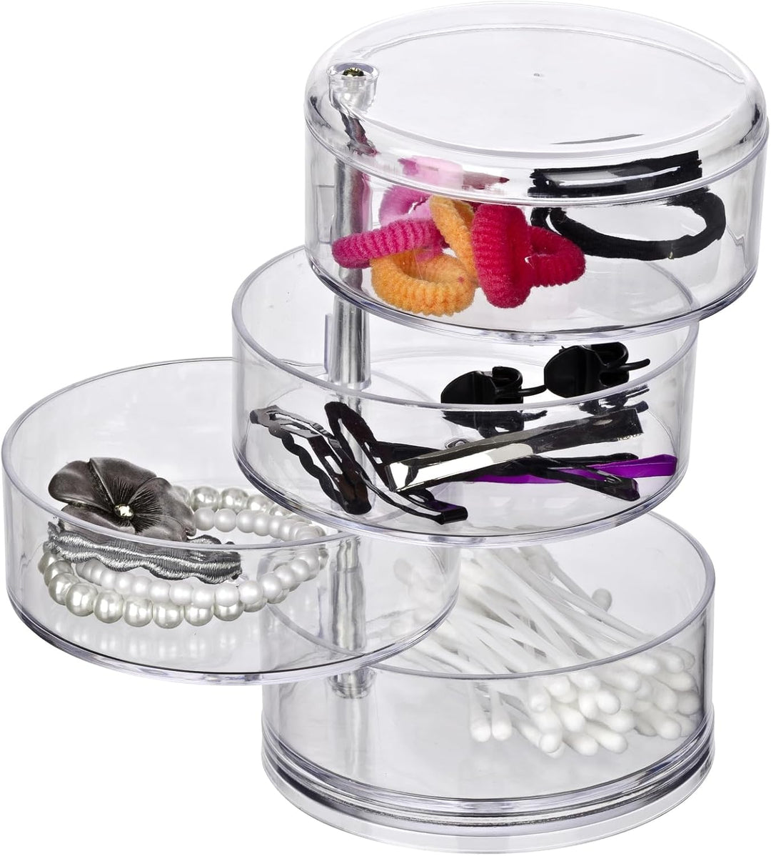 WENKO Kosmetik Organizer Tower, Aufbewahrung für Make-up und Haarschmuck, 4 Fächer, Acryl, Transpare