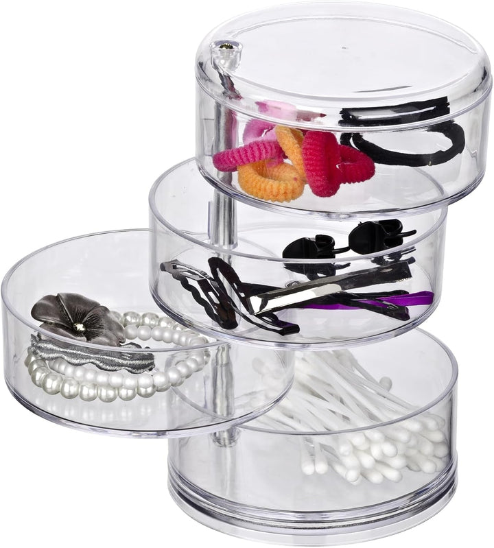 WENKO Kosmetik Organizer Tower, Aufbewahrung für Make-up und Haarschmuck, 4 Fächer, Acryl, Transpare