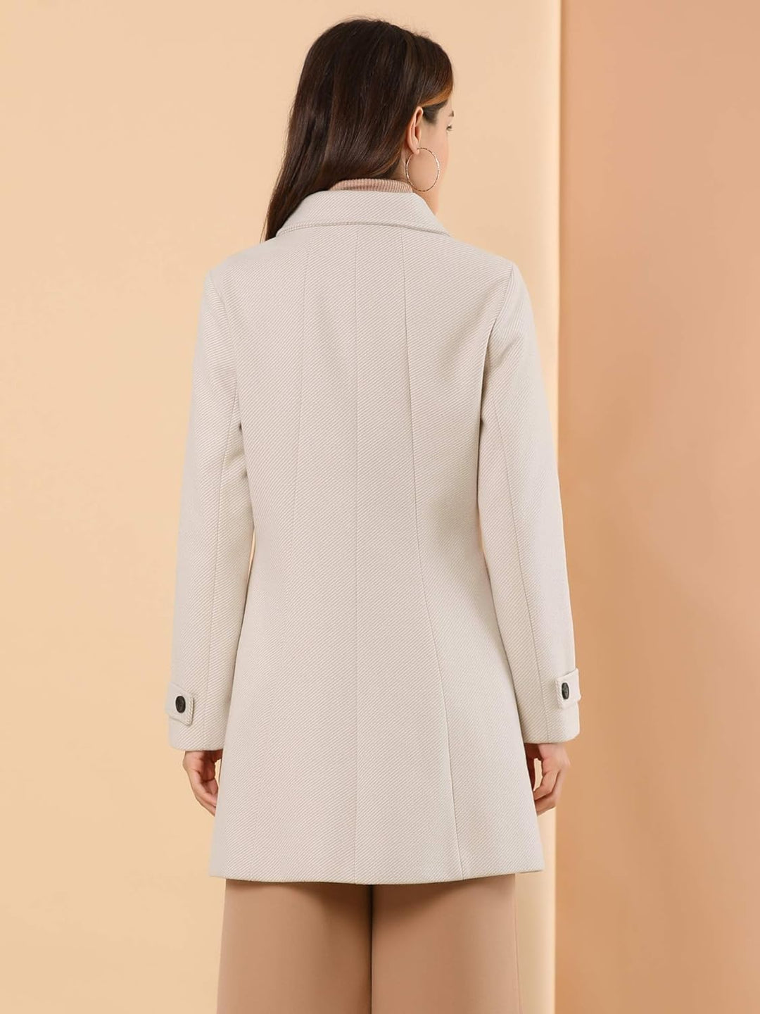 Allegra K Women's Peter Pan Collar Overcoat Single Breasted Pockets Winter Long Coat XS Beige, XS Be