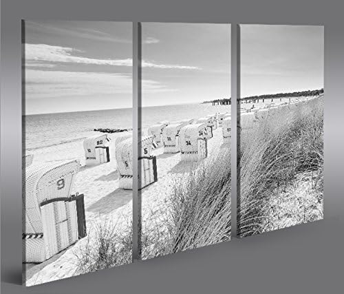 islandburner Bild Bilder auf Leinwand Strandkorb Schwarz/Weiss Nordseestrand 3p XXL Poster Leinwandb