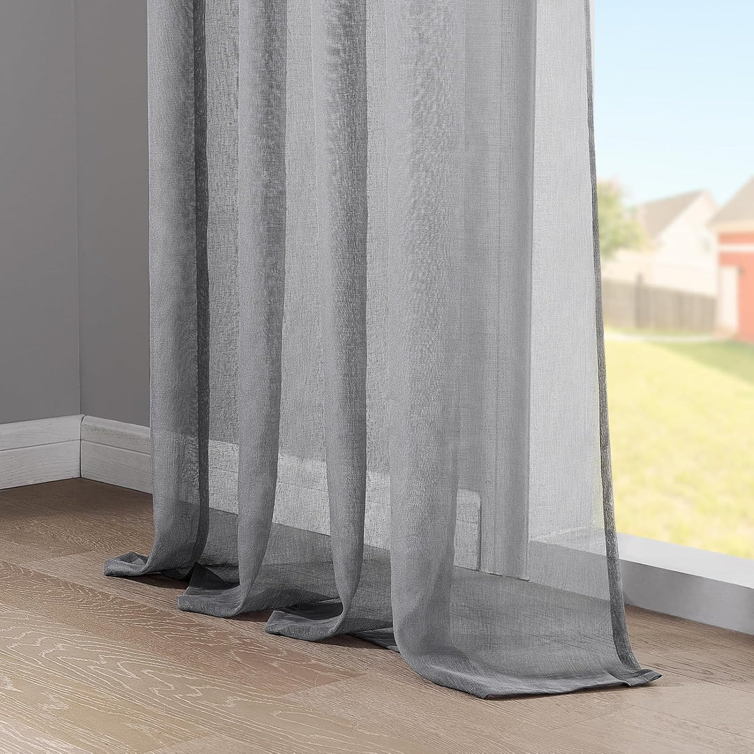 Topfinel Gardinen mit Kräuselband Grau Vorhänge Halbtransparent Voile Gardine Wohnzimmer Modern 140x