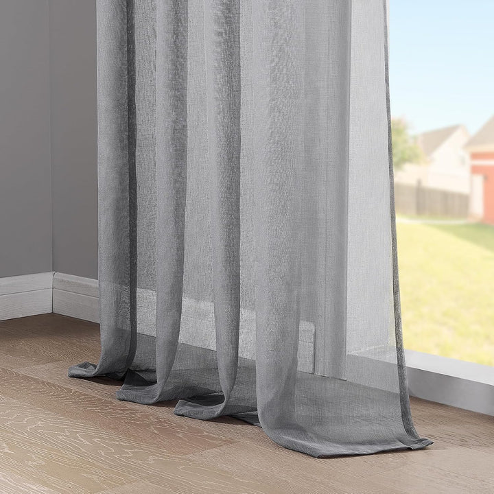 Topfinel Gardinen mit Kräuselband Grau Vorhänge Halbtransparent Voile Gardine Wohnzimmer Modern 140x