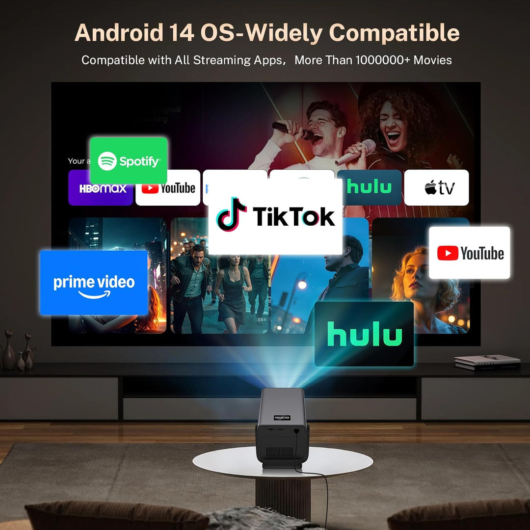 [Native 1080P/2000 ANSI/KI-Sprachassistent] Smart Beamer mit Android 14 OS 4K-Unterstützung X7 Proje