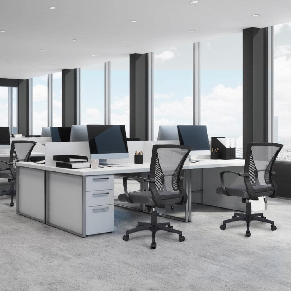 Yaheetech Bürostuhl Ergonomisch, Schreibtischstuhl mit Netzbespannung, Arbeitsstuhl mit Armlehnen, C