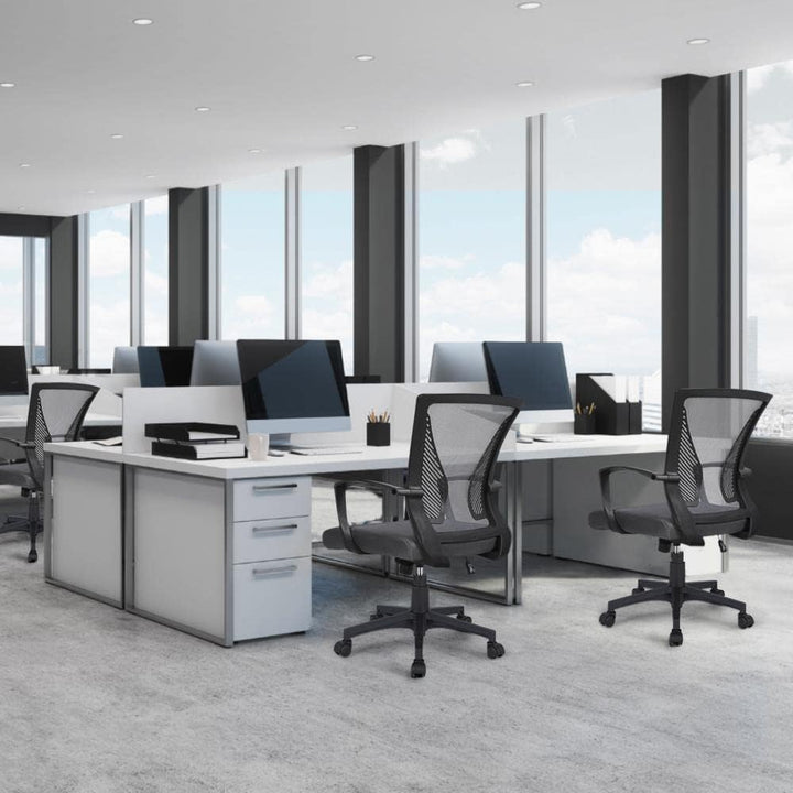 Yaheetech Bürostuhl Ergonomisch, Schreibtischstuhl mit Netzbespannung, Arbeitsstuhl mit Armlehnen, C