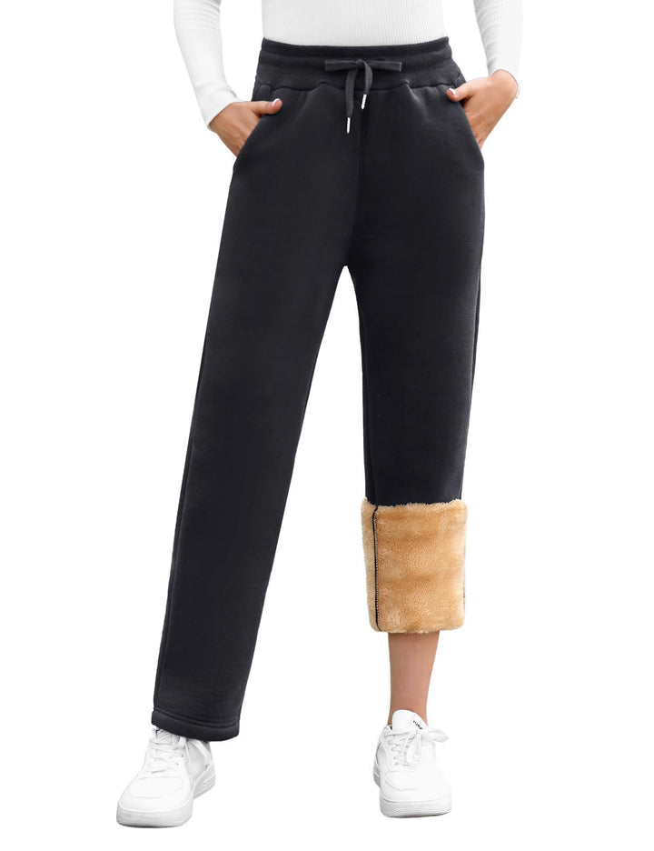 UMIPUBO Gefütterte Jogginghose Damen Warm Fleece Freizeithose Winter Thermo Fleecehose High Waist Sw