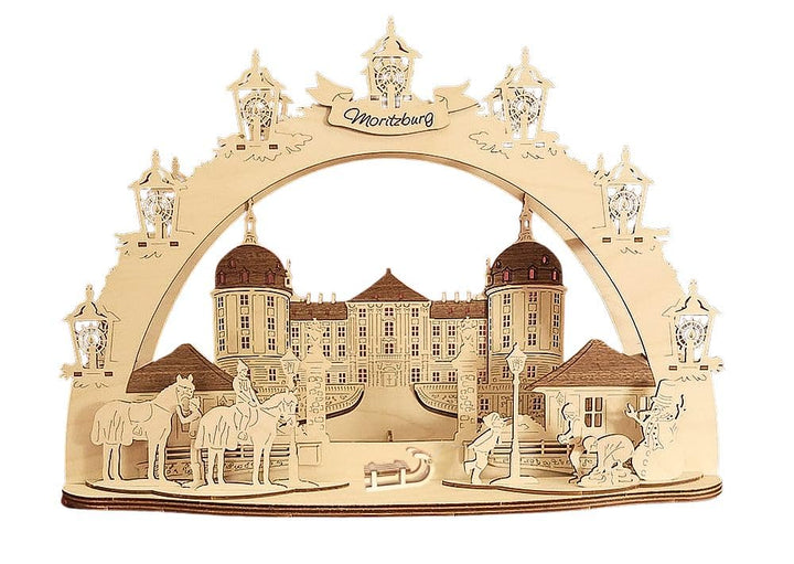 3D LED Schwibbogen Dresden Schloss Moritzburg - Holzkunst aus Sachsen - mit Netzkabel | Lichterbogen
