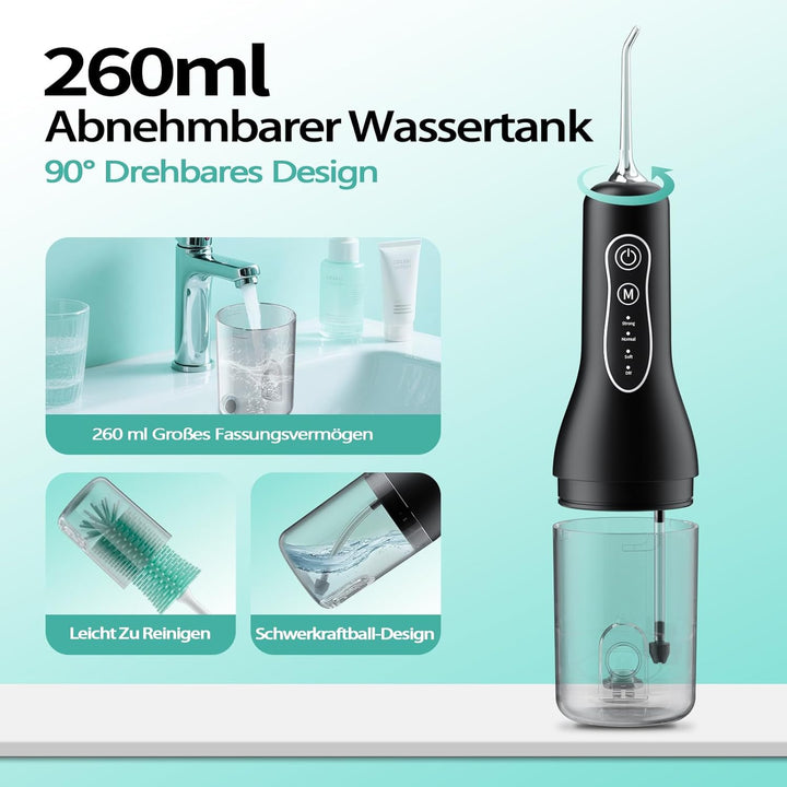 Munddusche Kabellos Elektrischer, Munddusche Testsieger 2025, 260ML Wassertank IPX7 Wasserdicht für